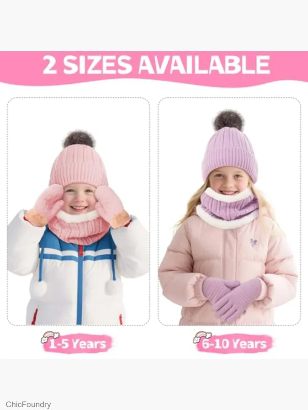 Kids Winter Beanie Hat Gloves Scarf Set 1-10 Years Warm Fleece Lined Mittens